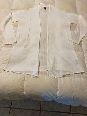 Eileen Fisher White Open Front Knit  Sweater Linen Large New w/ tag